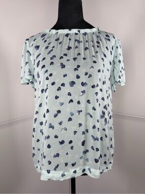 Bella Dahl Mint Blue Abstract Print Short Sleeve Peasant Blouse Size M